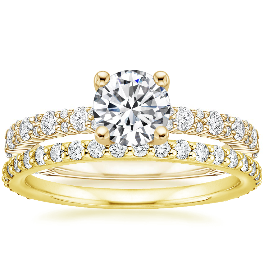 18K Yellow Gold Trevi Diamond Ring (1/2 ct. tw.) with Luxe Petite Shared Prong Diamond Ring (3/8 ct. tw.)