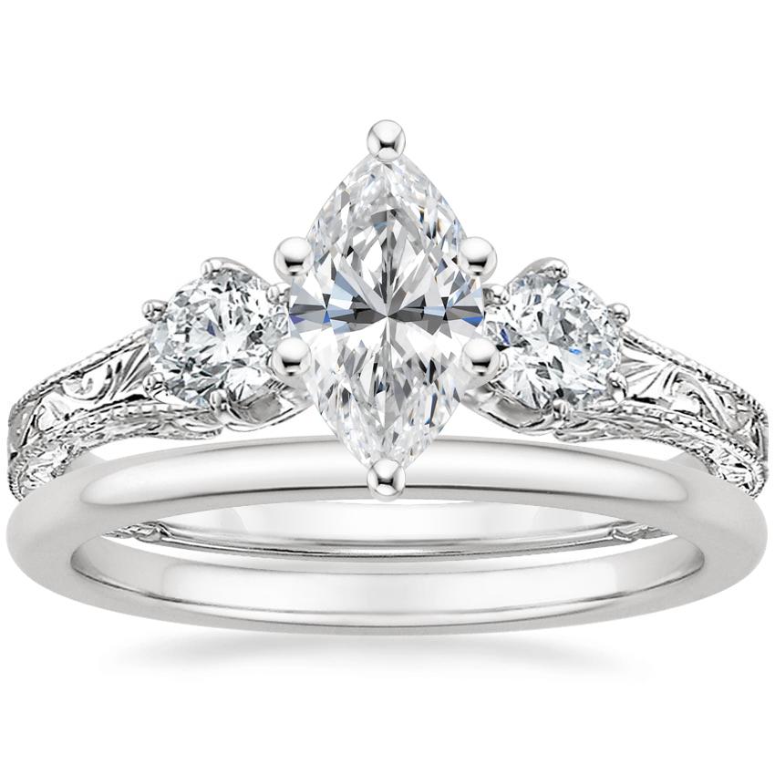Platinum Three Stone Hudson Diamond Ring (1/3 ct. tw.) with Petite Comfort Fit Wedding Ring