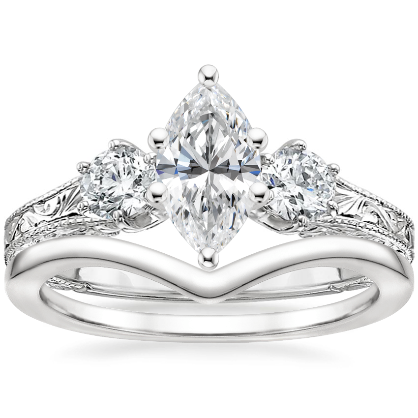 18K White Gold Three Stone Hudson Diamond Ring (1/3 ct. tw.) with Chevron Ring