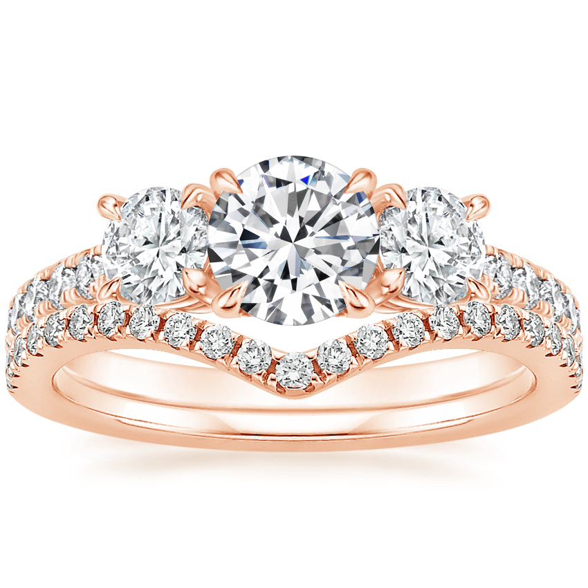 14K Rose Gold Constance Three Stone Diamond Ring (3/4 ct. tw.) with Flair Diamond Ring (1/6 ct. tw.)