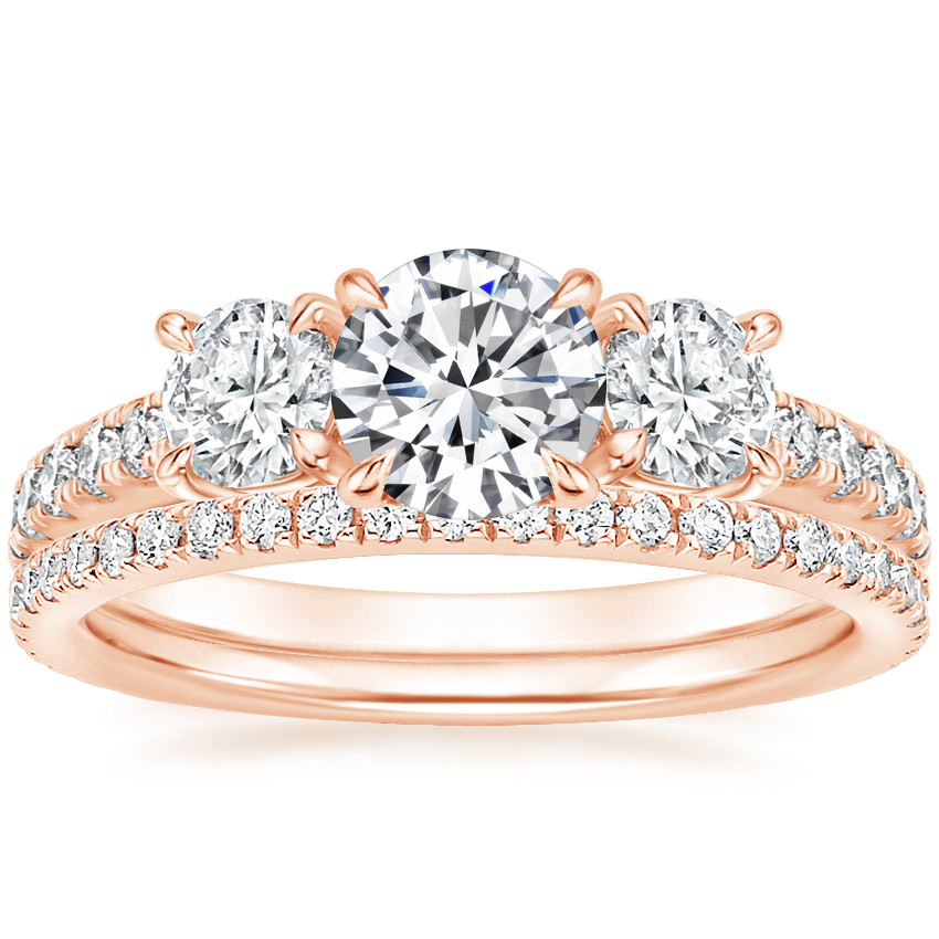 14K Rose Gold Constance Three Stone Diamond Ring (3/4 ct. tw.) with Luxe Ballad Diamond Ring (1/4 ct. tw.)