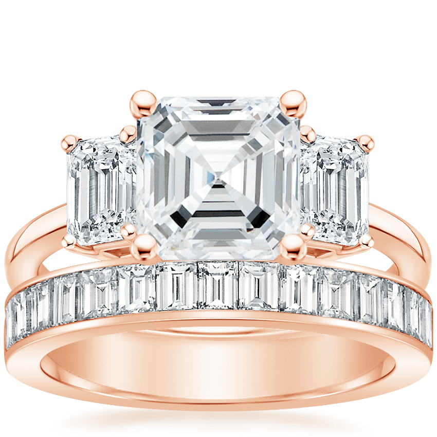 14K Rose Gold Luxe Rhiannon Diamond Ring (3/4 ct. tw.) with Channel Set Baguette Diamond Ring (1 ct. tw.)