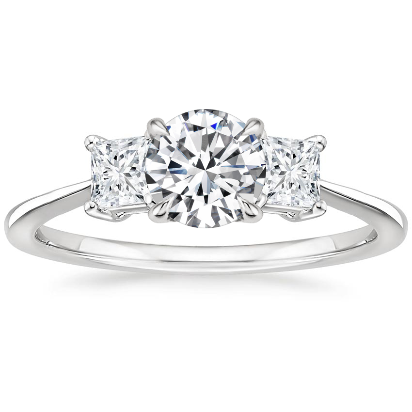 Platinum Princess Cut Three Stone Diamond Ring, large top view