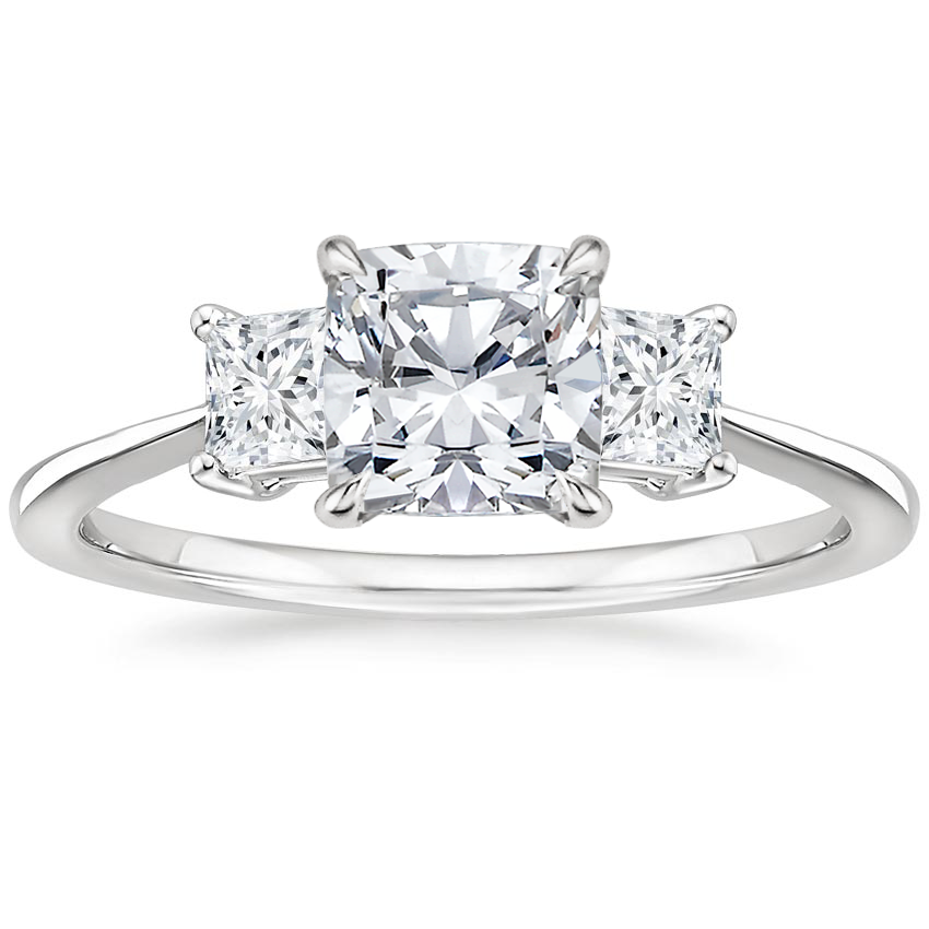 Platinum Princess Cut Three Stone Diamond Ring, large top view