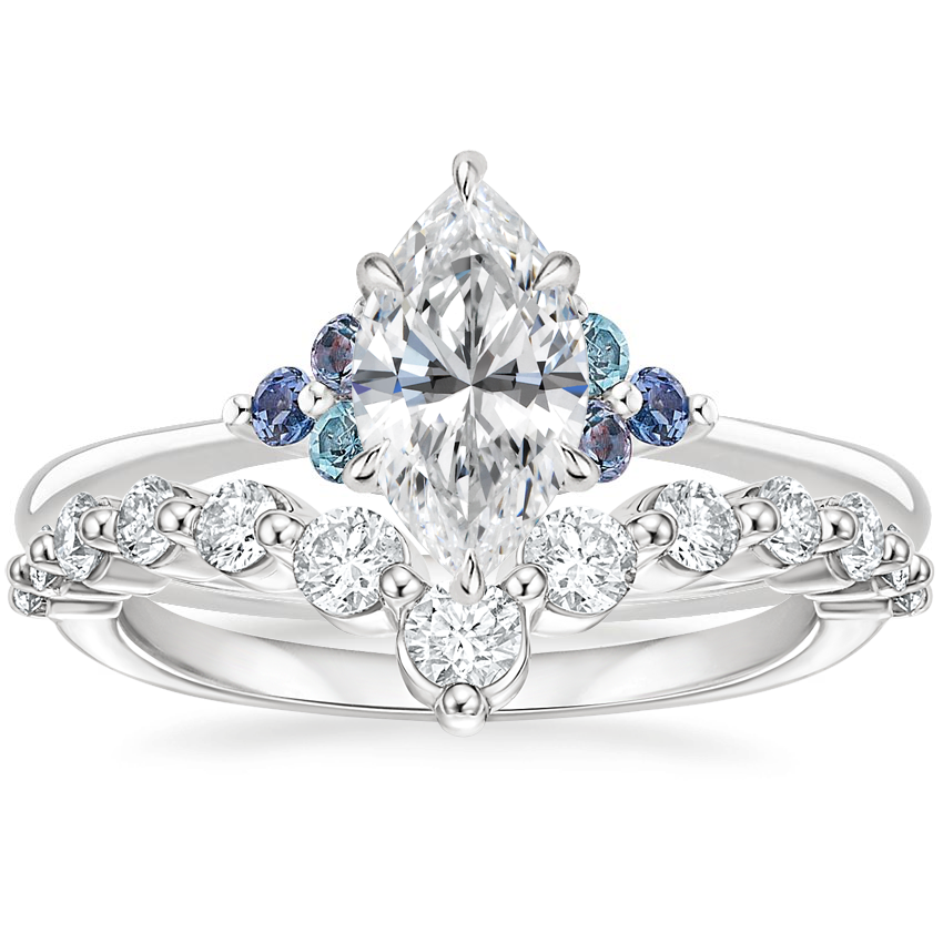 18K White Gold Indigo Melody Diamond Ring with Tapered Milan Diamond Ring