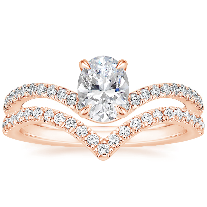 14K Rose Gold Stanza Diamond Ring with Elongated Luxe Flair Diamond Ring