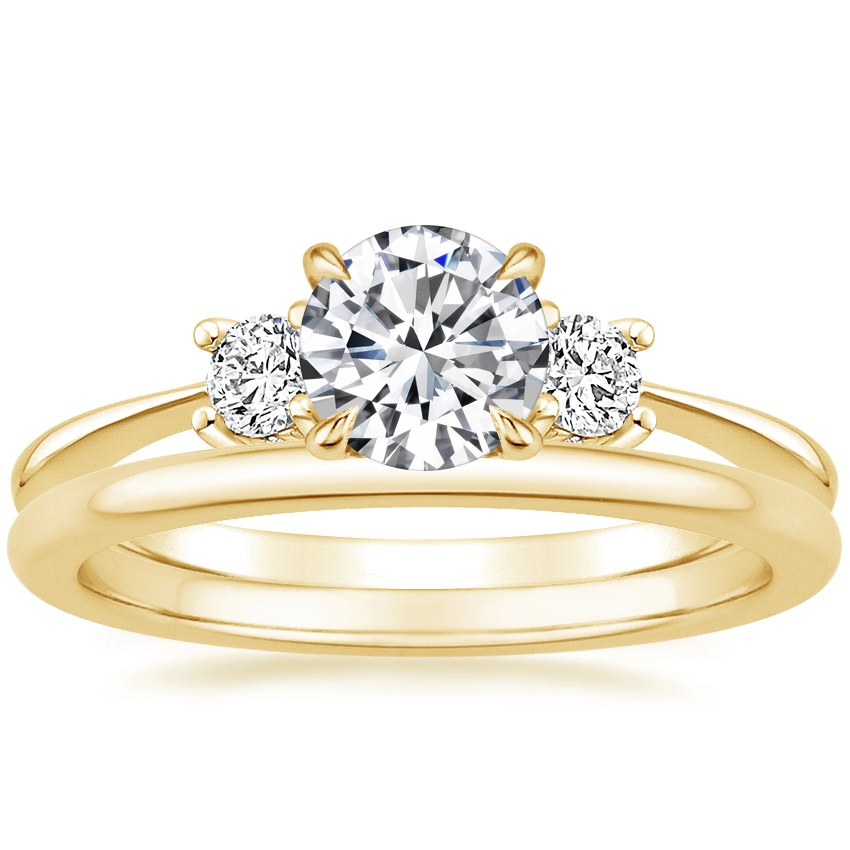 18K Yellow Gold Adorned Selene Diamond Ring (1/4 ct. tw.) with Petite Comfort Fit Wedding Ring