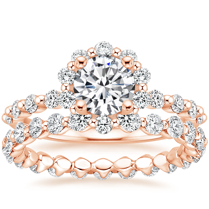 14K Rose Gold Marseille Halo Diamond Ring (1/2 ct. tw.) with Riviera Eternity Diamond Ring (1 ct. tw.)