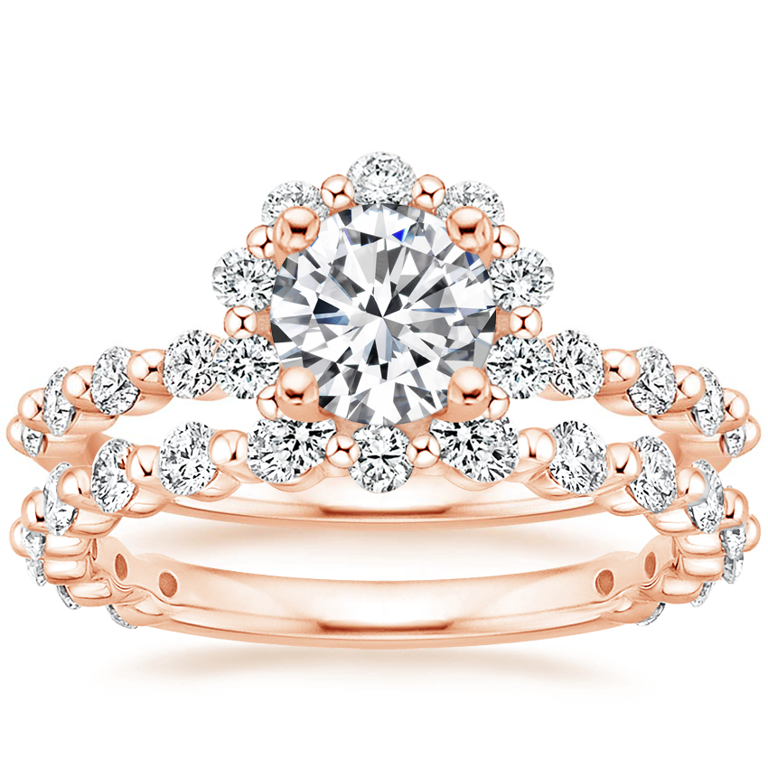 14K Rose Gold Marseille Halo Diamond Ring (1/2 ct. tw.) with Luxe Marseille Diamond Ring (1/2 ct. tw.)