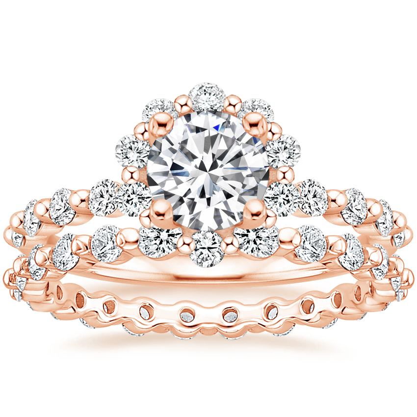 14K Rose Gold Marseille Halo Diamond Ring (1/2 ct. tw.) with Marseille Eternity Diamond Ring (2/3 ct. tw.)