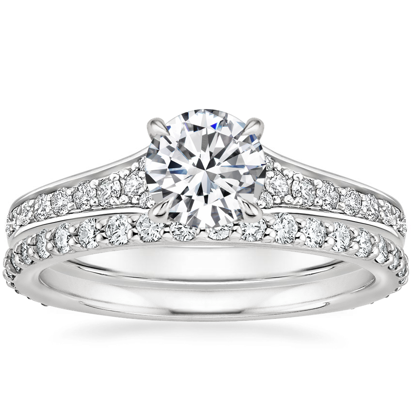 18K White Gold Zelda Diamond Ring (1/4 ct. tw.) with Luxe Petite Shared Prong Diamond Ring (3/8 ct. tw.)