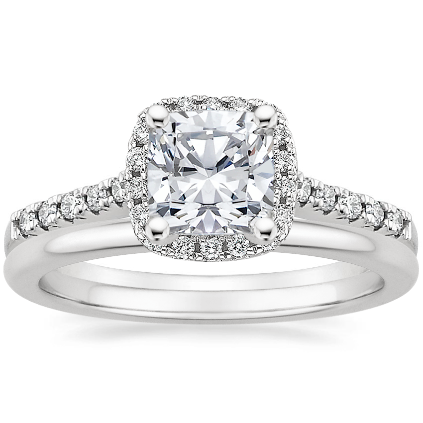 Platinum Odessa Diamond Ring (1/4 ct. tw.) with Petite Comfort Fit Wedding Ring