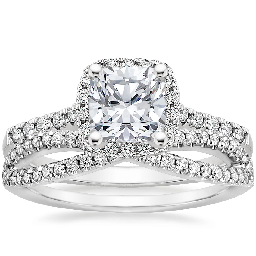 18K White Gold Odessa Diamond Ring (1/5 ct. tw.) with Entwined Diamond Ring (1/4 ct. tw.)