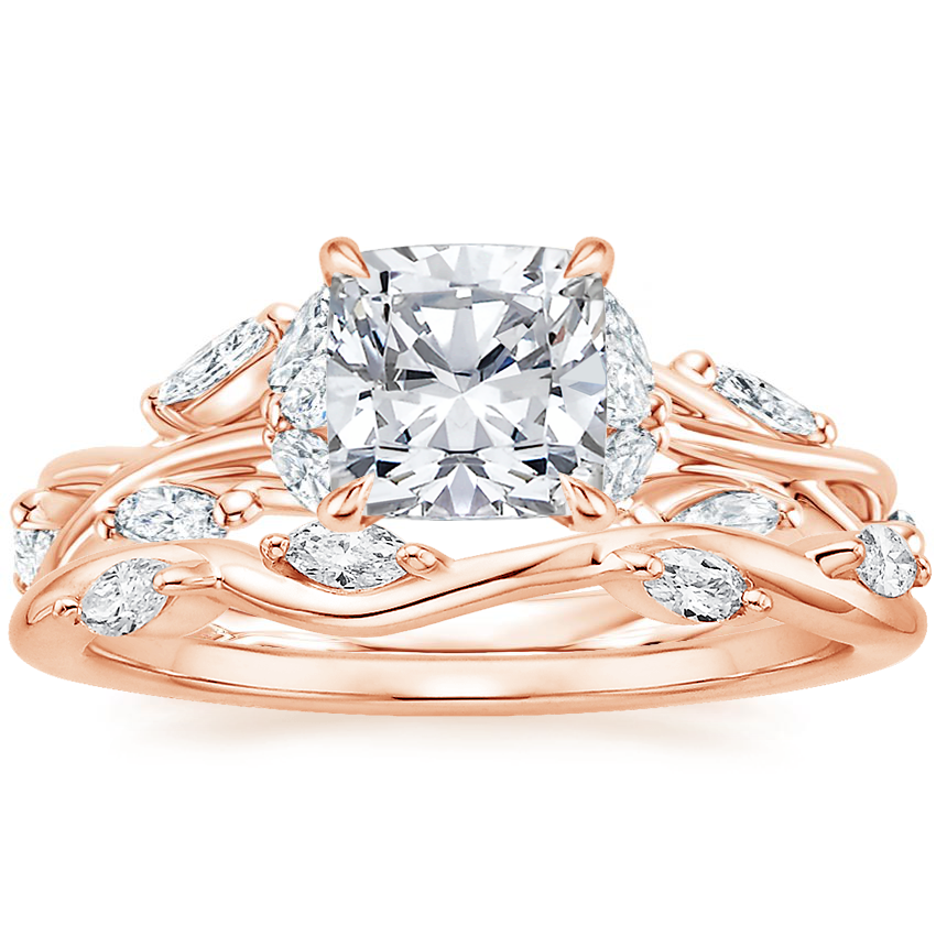 14K Rose Gold Secret Garden Diamond Ring (1/2 ct. tw.) with Winding Willow Diamond Ring (1/8 ct. tw.)