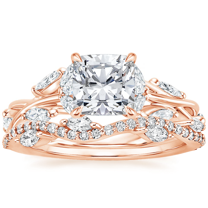 14K Rose Gold Secret Garden Diamond Ring (1/2 ct. tw.) with Luxe Winding Willow Diamond Ring (1/4 ct. tw.)