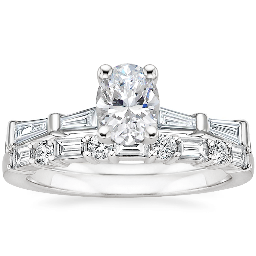 18K White Gold Memoir Baguette Diamond Ring (1/2 ct. tw.) with Leona Diamond Ring (1/3 ct. tw.)
