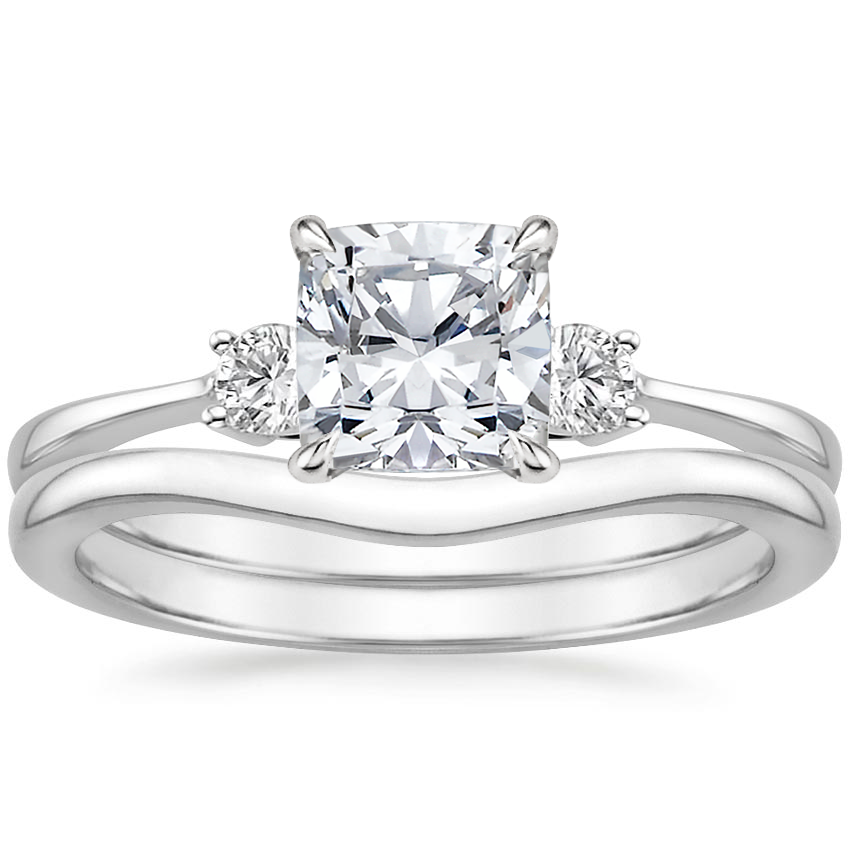 Platinum Selene Diamond Ring (1/10 ct. tw.) with Petite Curved Wedding Ring