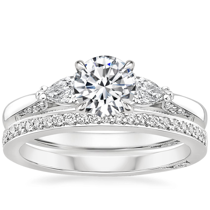 Platinum Simply Tacori Three Stone Diamond Ring (1/3 ct. tw.) with Tacori Dantela Diamond Ring (1/8 ct. tw.)