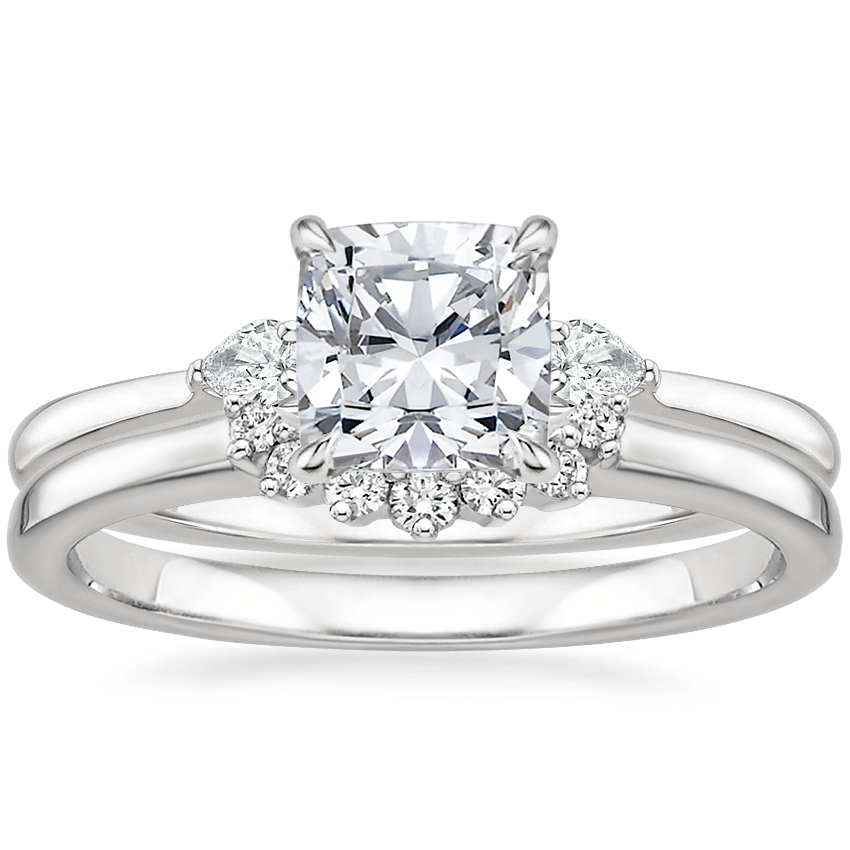 Platinum Perfect Fit Three Stone Pear Diamond Ring with Crescent Diamond Ring