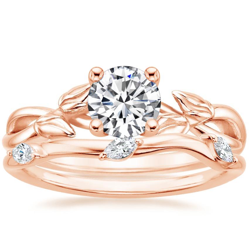 14K Rose Gold Budding Willow Ring with Willow Diamond Ring (1/10 ct. tw.)