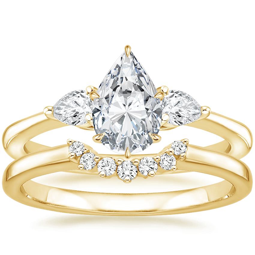 14K Yellow Gold Petite Opera Diamond Ring (1/4 ct. tw.) with Crescent Diamond Ring