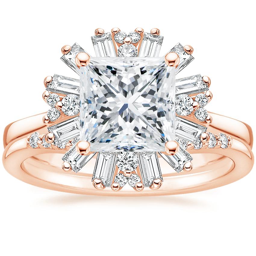 14K Rose Gold Ballerina Diamond Ring with Petite Curved Diamond Ring (1/10 ct. tw.)