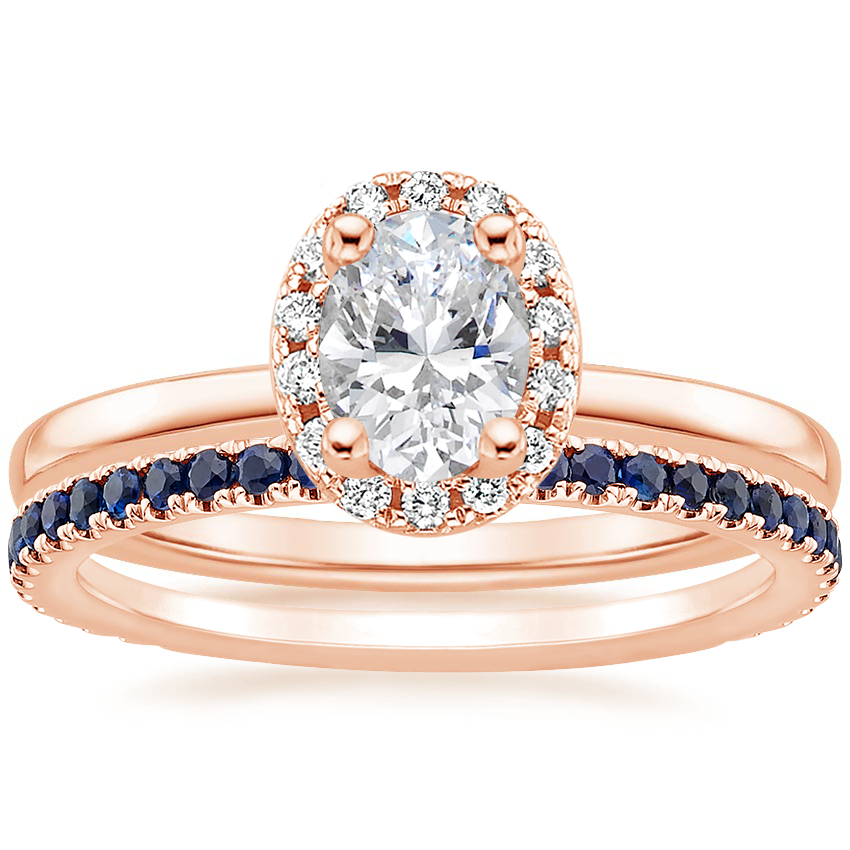 14K Rose Gold French Halo Diamond Ring with Luxe Ballad Sapphire Ring