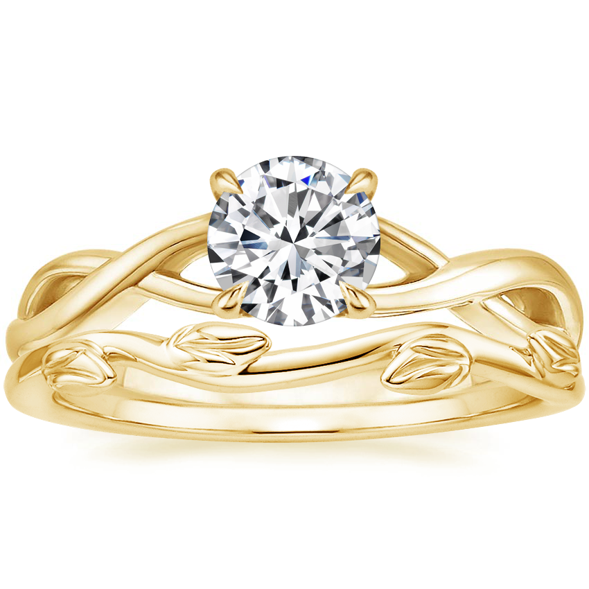 18K Yellow Gold Eden Diamond Ring with Winding Willow Ring