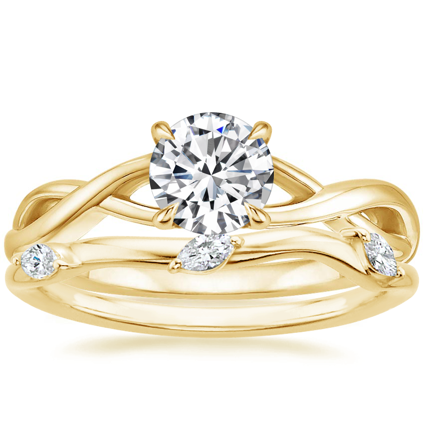 18K Yellow Gold Eden Diamond Ring with Willow Contoured Diamond Ring (1/10 ct. tw.)