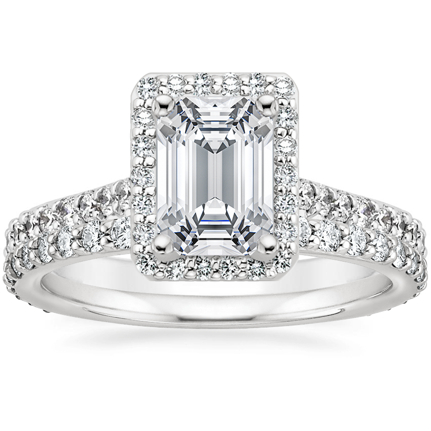 Platinum Halo Diamond Ring with Side Stones (1/3 ct. tw.) with Luxe Petite Shared Prong Diamond Ring (3/8 ct. tw.)
