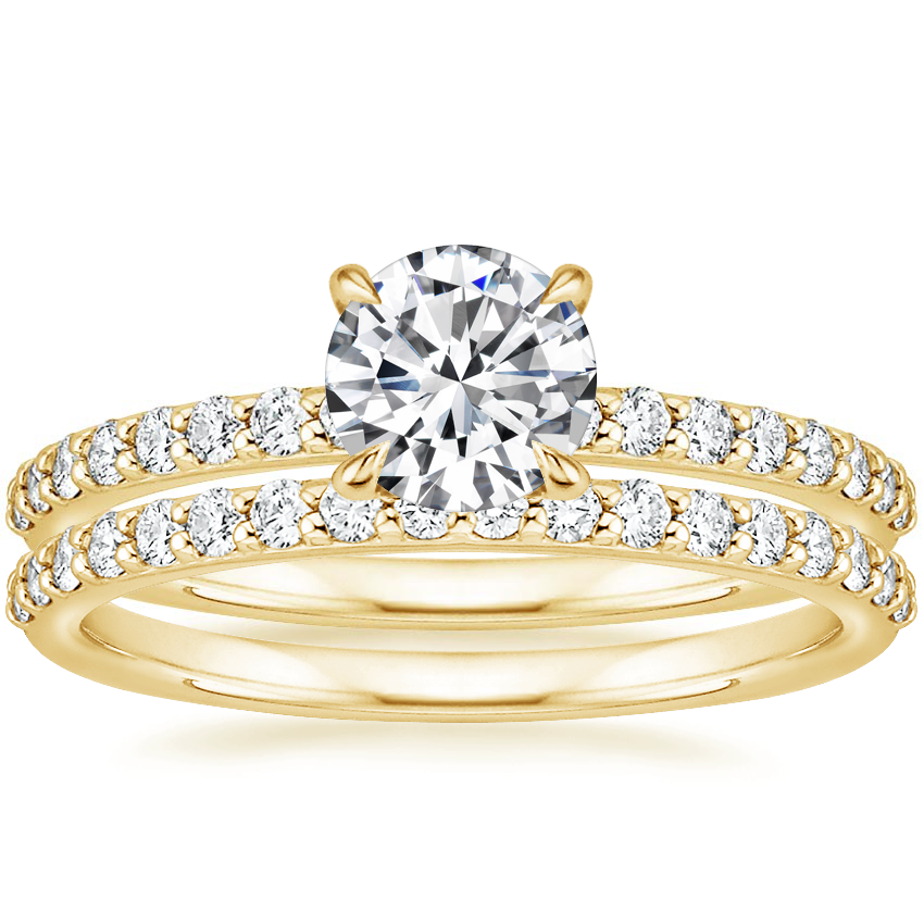 18K Yellow Gold Cecilia Diamond Ring (1/3 ct. tw.) with Petite Shared Prong Diamond Ring (1/4 ct. tw.)
