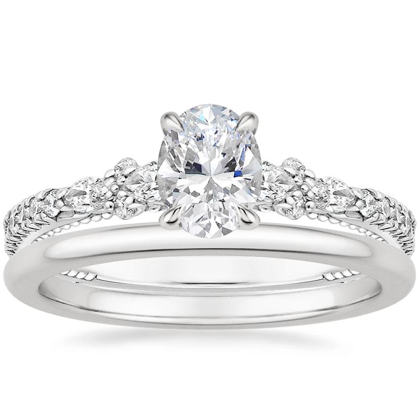 Platinum Primrose Diamond Ring with Petite Comfort Fit Wedding Ring