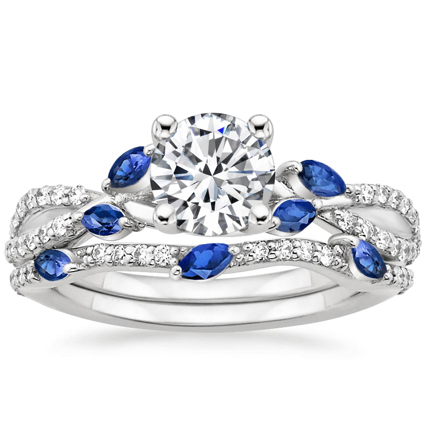 18K White Gold Luxe Willow Sapphire and Diamond Bridal Set (1/4 ct. tw ...