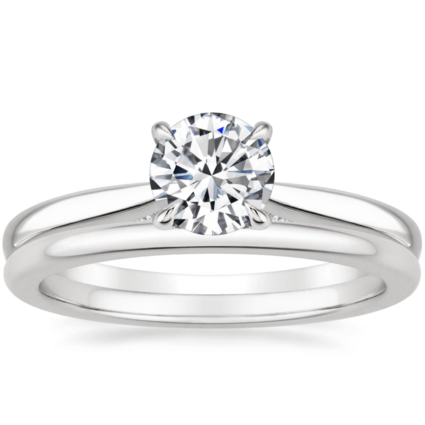 18K White Gold Dawn Diamond Ring with Petite Comfort Fit Wedding Ring