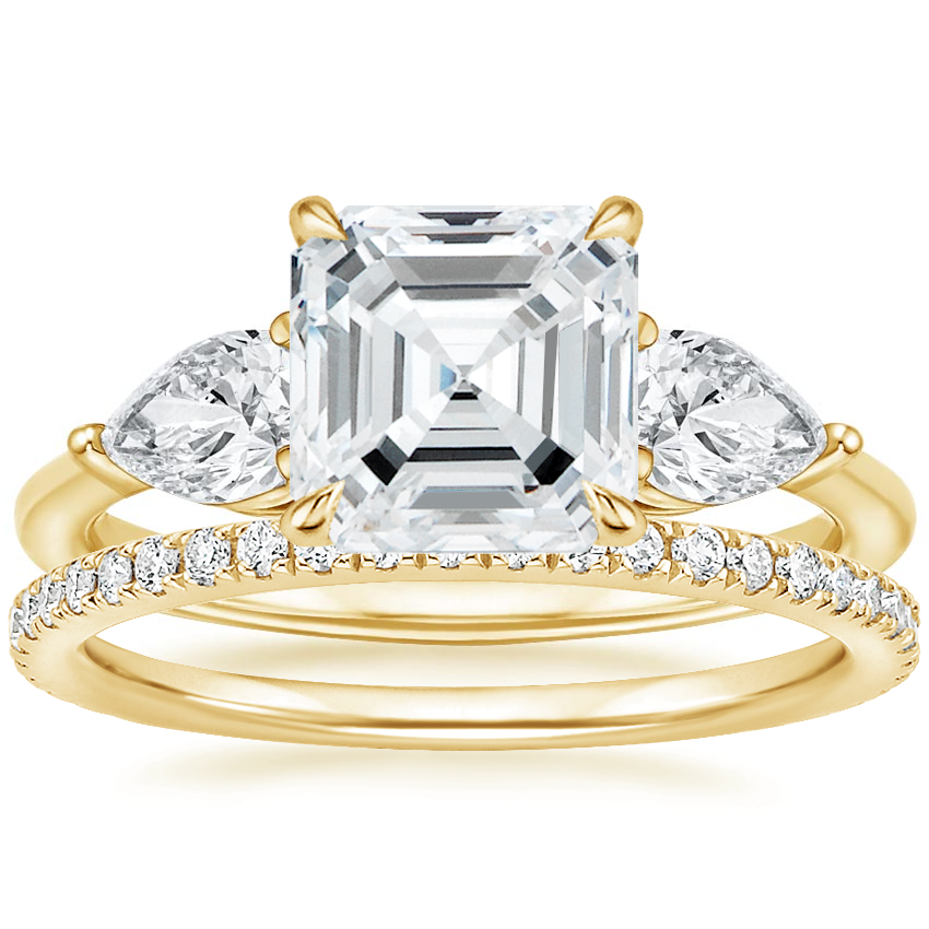 18K Yellow Gold Luxe Opera Three Stone Diamond Ring with Luxe Ballad Diamond Ring (1/4 ct. tw.)
