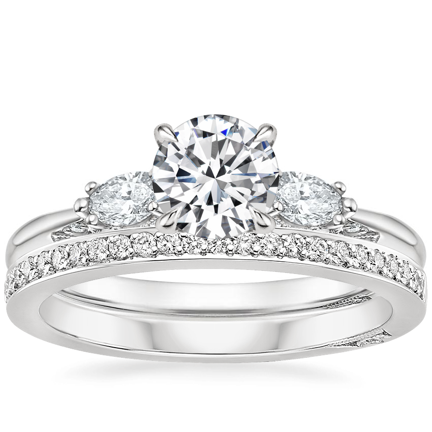 18K White Gold Simply Tacori Three Stone Marquise Diamond Ring with Tacori Dantela Diamond Ring (1/8 ct. tw.)