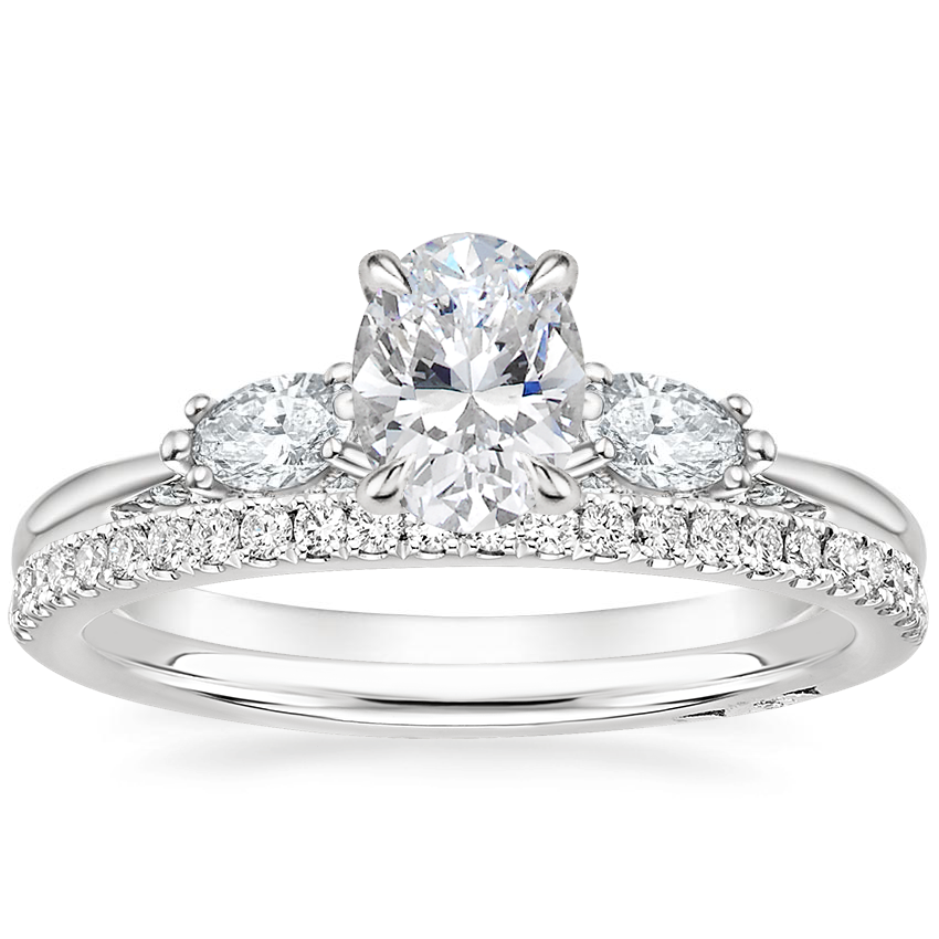 18K White Gold Simply Tacori Three Stone Marquise Diamond Ring with Simply Tacori Diamond Ring (1/5 ct. tw.)