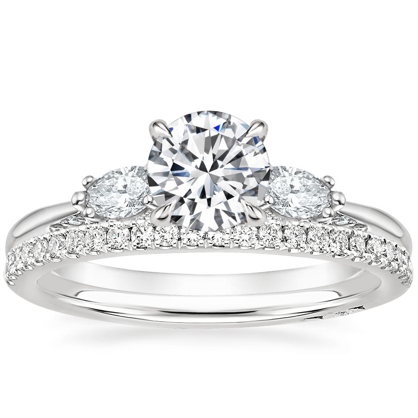 18K White Gold Simply Tacori Three Stone Marquise Diamond Ring with Simply Tacori Diamond Ring (1/5 ct. tw.)