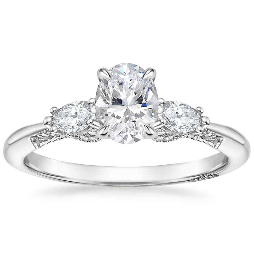 18K White Gold Simply Tacori Three Stone Marquise Diamond Ring, large top view