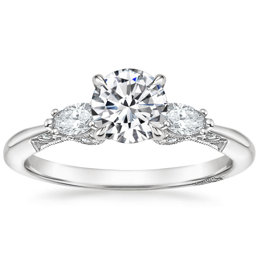 Round Three Stone Ring with Marquise Diamonds 