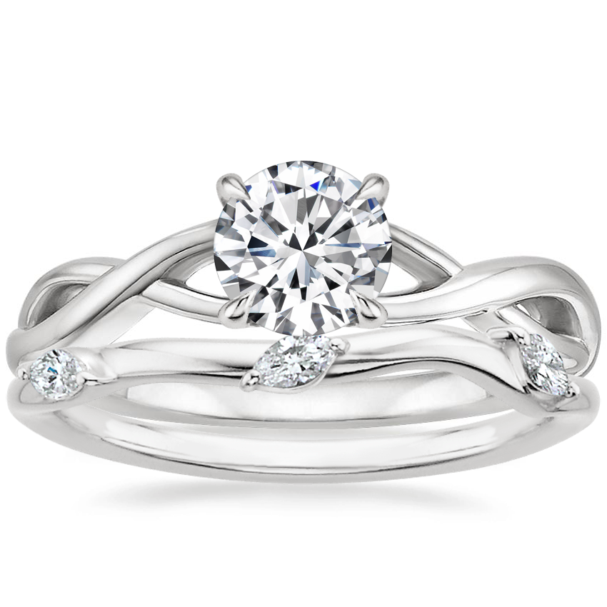 18K White Gold Eden Diamond Ring with Willow Contoured Diamond Ring (1/10 ct. tw.)