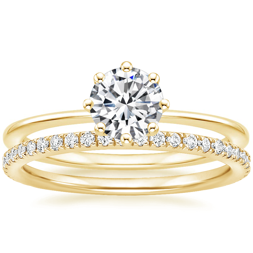 18K Yellow Gold Eight Prong Petite Elodie Ring with Luxe Ballad Diamond Ring (1/4 ct. tw.)