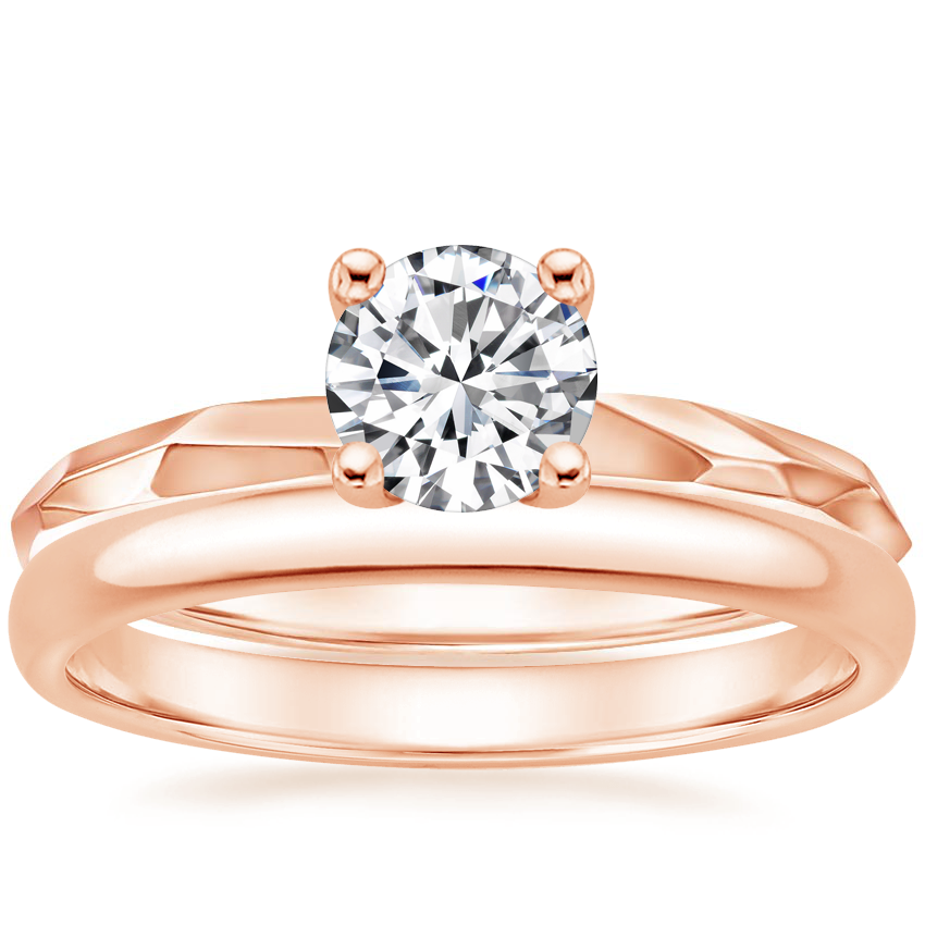 14K Rose Gold Piedra Ring with 2mm Slim Profile Wedding Ring