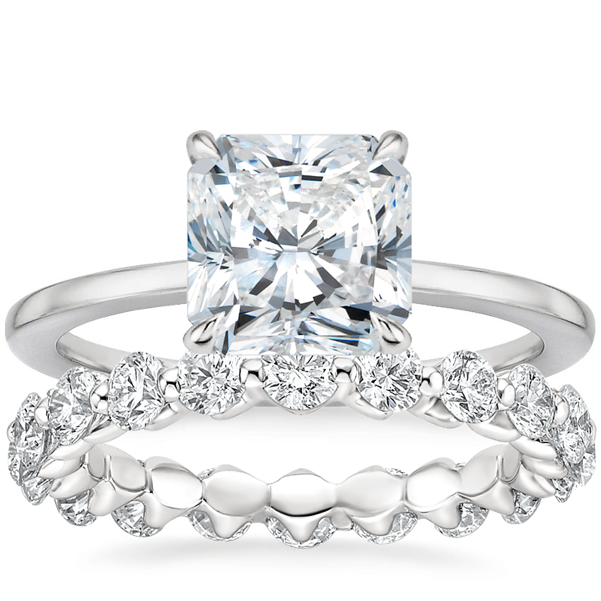 18K White Gold Lumiere Diamond Ring with Riviera Eternity Diamond Ring (2 ct. tw.)
