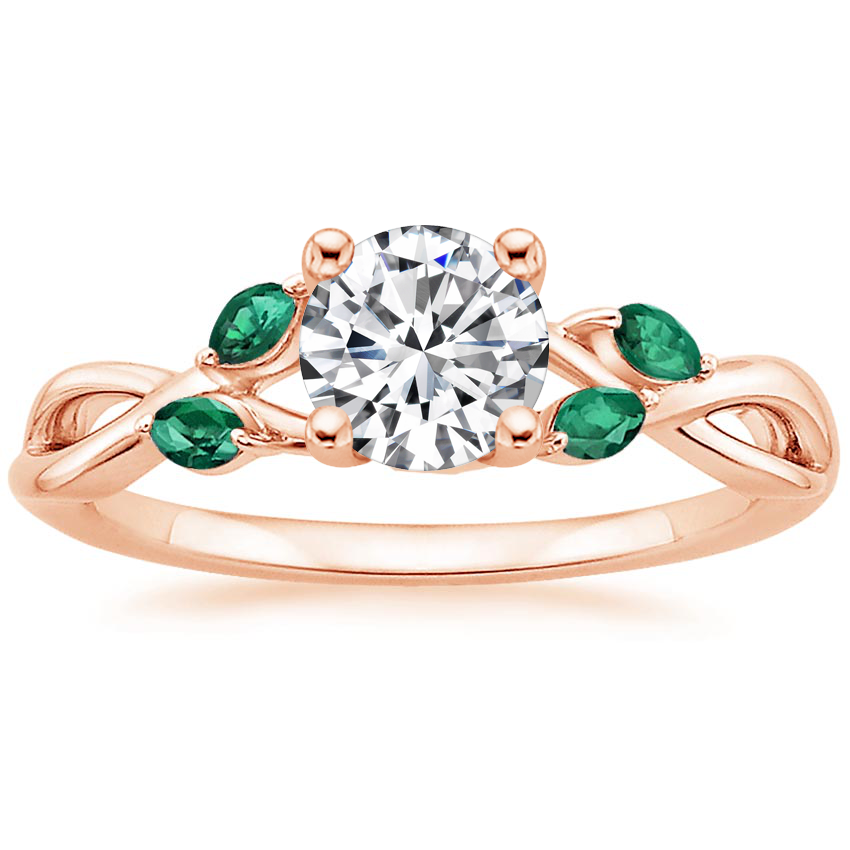 14K Rose Gold Willow Ring With Lab Emerald Accents, large top view