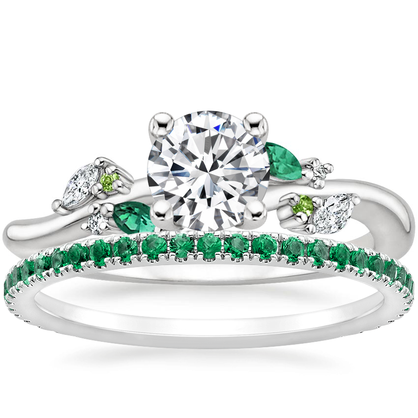 14K Rose Gold Arden Diamond Ring with Lab Emerald Accents with Luxe