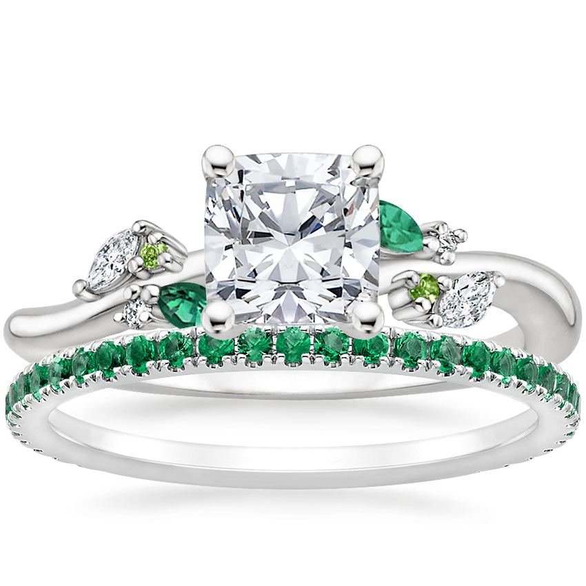 Platinum Arden Diamond Ring with Lab Emerald Accents with Luxe Ballad Emerald Ring