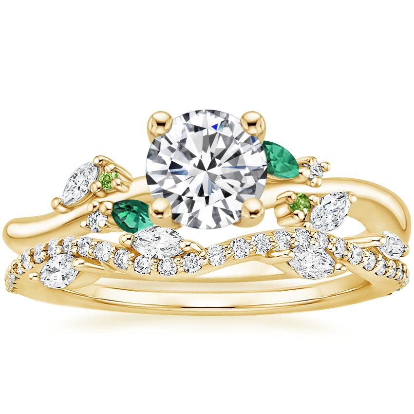 18K Yellow Gold Arden Diamond Ring with Lab Emerald Accents with Luxe ...
