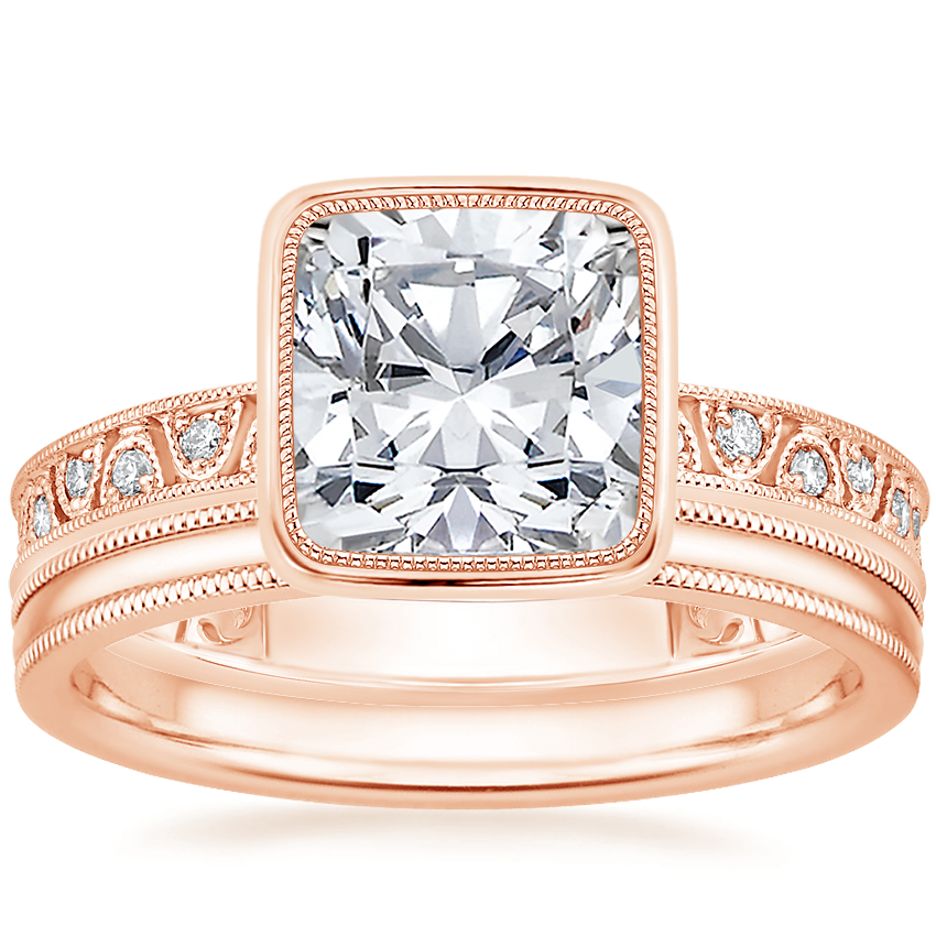 14K Rose Gold Sinclair Art Deco Diamond Ring (1/6 ct. tw.) with 2mm Milgrain Wedding Ring