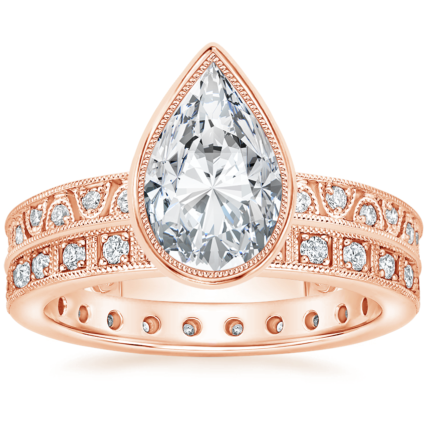 14K Rose Gold Sinclair Art Deco Diamond Ring (1/6 ct. tw.) with Bellevue Art Deco Diamond Ring